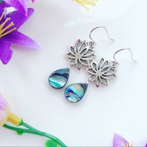 Silver Lotus And Abalone Shell Earrings